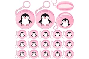 Elecrainbow 15 Pack Penguin Mini Coin Purses with Keyring for Penguin Winter Themed Party,Goodie Stuffer,Present for Friends,Guest Return Gift, Baby Shower,Birthday Party,Pink