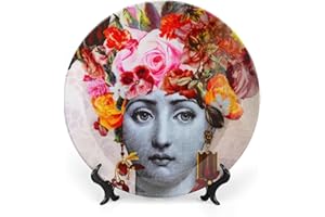 SPDIUV Lina Cavalieri Plate, Wall Decorative Plate, Mysterious Face Plate Wall Hanging Decoration,Including Bracket and Special Spring Hook,J (2),8inch