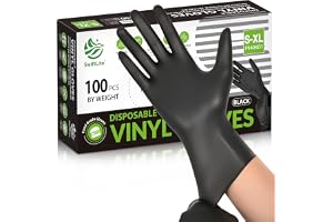 SWIFTLITE Black Vinyl Gloves, Food Grade Gloves Disposable Latex Free | Powder Free Guantes for Cleaning, Cooking, Food Prep