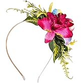 KorViSHOW Hawaiian Flower Crown Headband - Artificial Tropical Orchid Headpiece Hawaii Floral Hair Accessories for Women Girls Hawaiian Party Costume Beach Pool Vacation Decorations