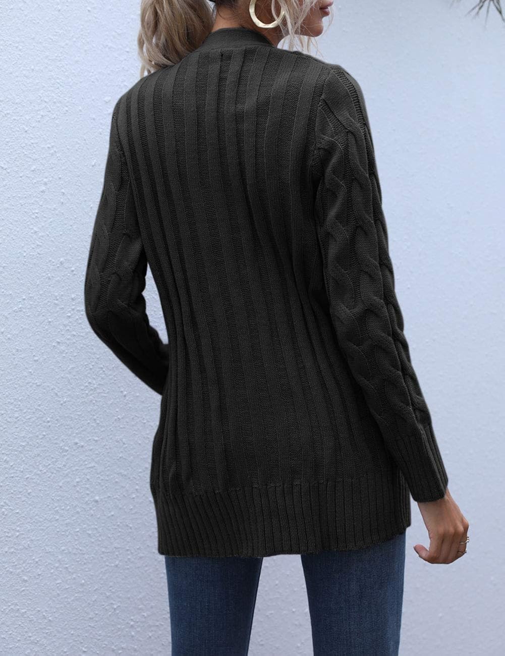 MEROKEETY Women's Long Sleeve Cable Knit Sweater Open Front Cardigan Button Loose Outerwear at  Women’s Clothing store