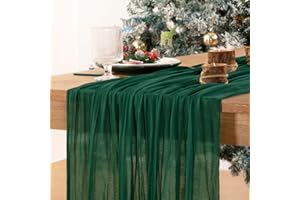 MLMC Christmas Cheesecloth Table Runner 10ft Emerald Green Table Runner Gauze Rustic Cheese Cloth Table Runner 35x120 Inches for Christmas Tree Home Party Decor