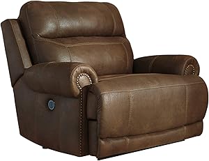 Signature Design by Ashley - Austere Contemporary Faux Leather Oversized Zero Wall Power Recliner, Brown