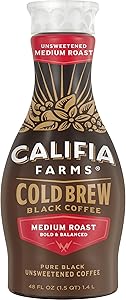 Califia Farms - Pure Black Medium Roast Cold Brew Coffee, 48 Oz, 100% Arabica, Plant Based, Vegan, Gluten Free, Non GMO, Suga