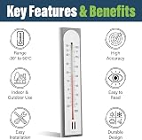 Thermometer World Accurate Room Thermometer Grey Wall Mount Indoor Outdoor view 2