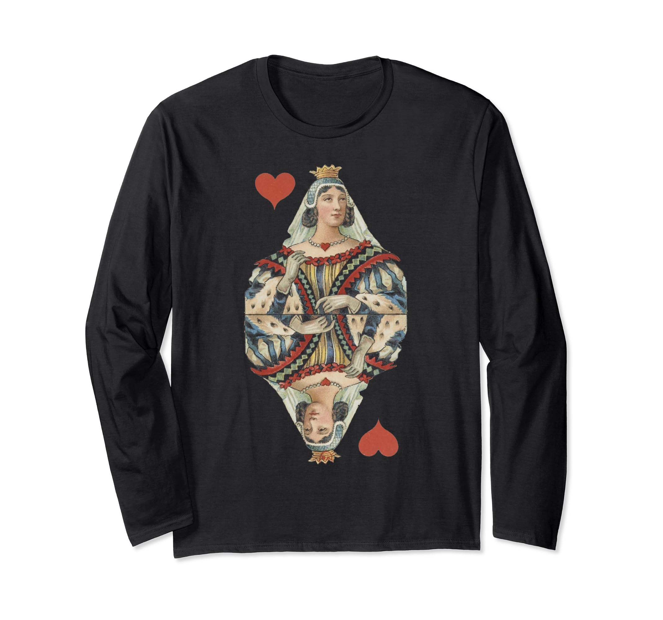 Queen of Hearts French Art Nouveau Deco Painted Playing Card Long Sleeve T-Shirt