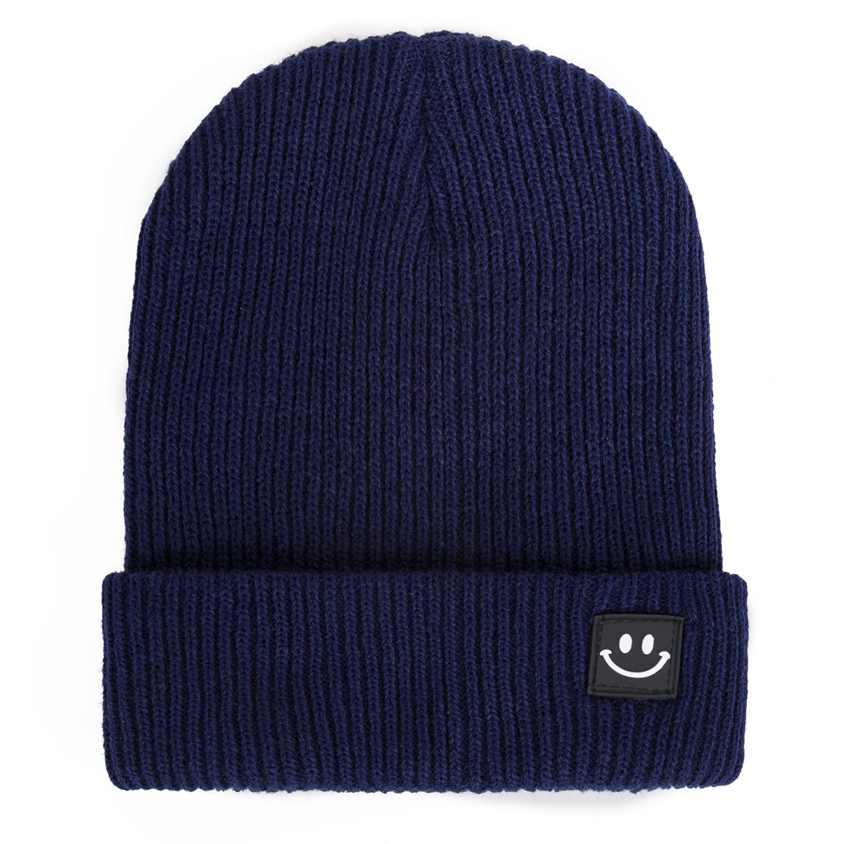 EVRFELAN Women Winter Hat Cuffed Plain Knit Beanie Cap Casual Knitted Warm Skullcap with Smile Face (Navy blue)