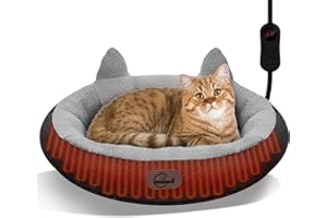 Heated Cat Bed for Small Size Cats, Heated Pet Bed with Timer & Temp Adjustable, Removable Waterproof Pet Heating Pad for Ind