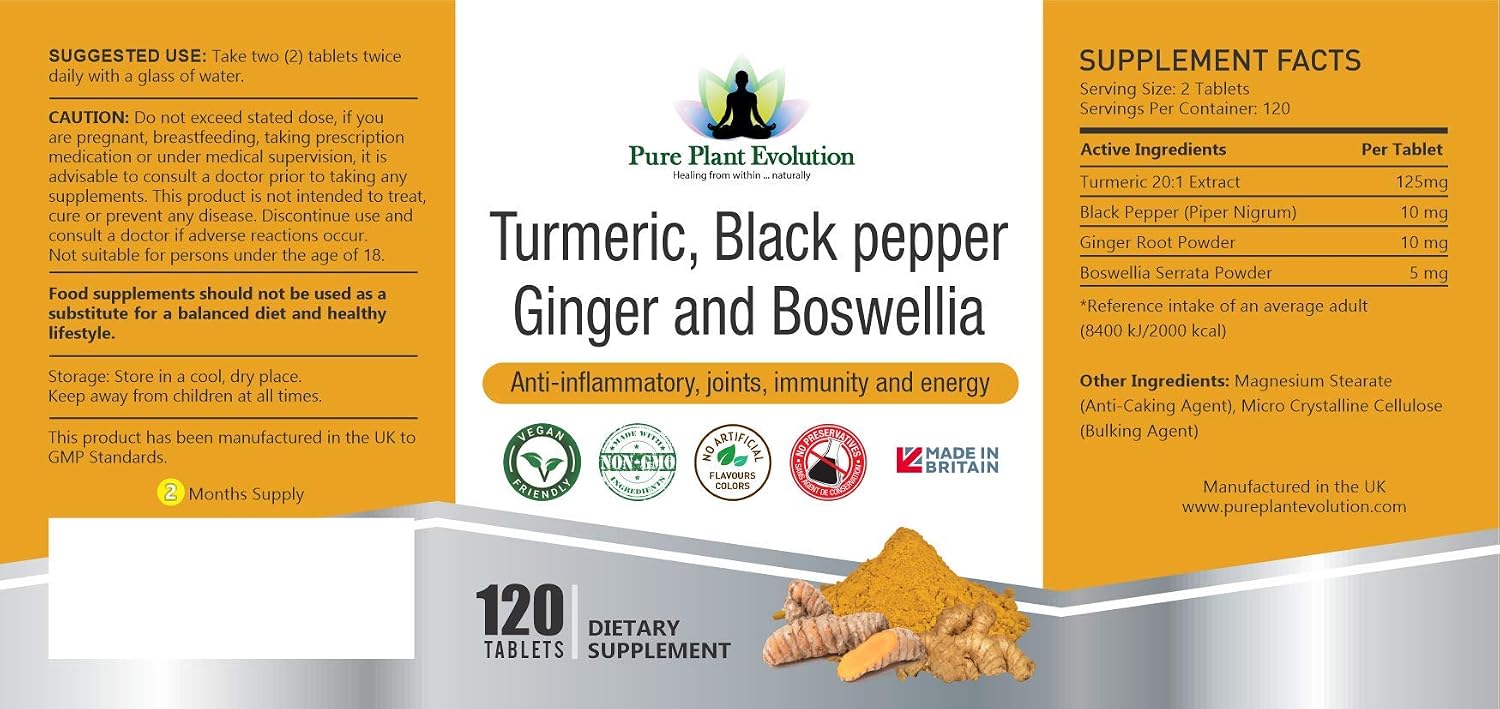 2500mg Organic Turmeric with Organic Black Pepper, Ginger and Boswellia, 120 count (Pack of 1) - Image 3