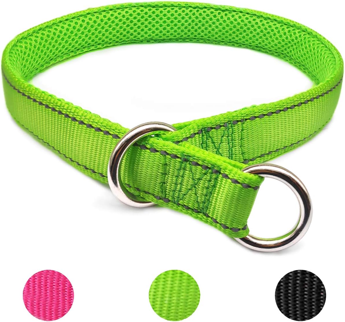 Mycicy Slip Dog Collar, Reflective Dog Collar, Soft Nylon Training Choke Collar for Dogs in Green 22", Wide 1"