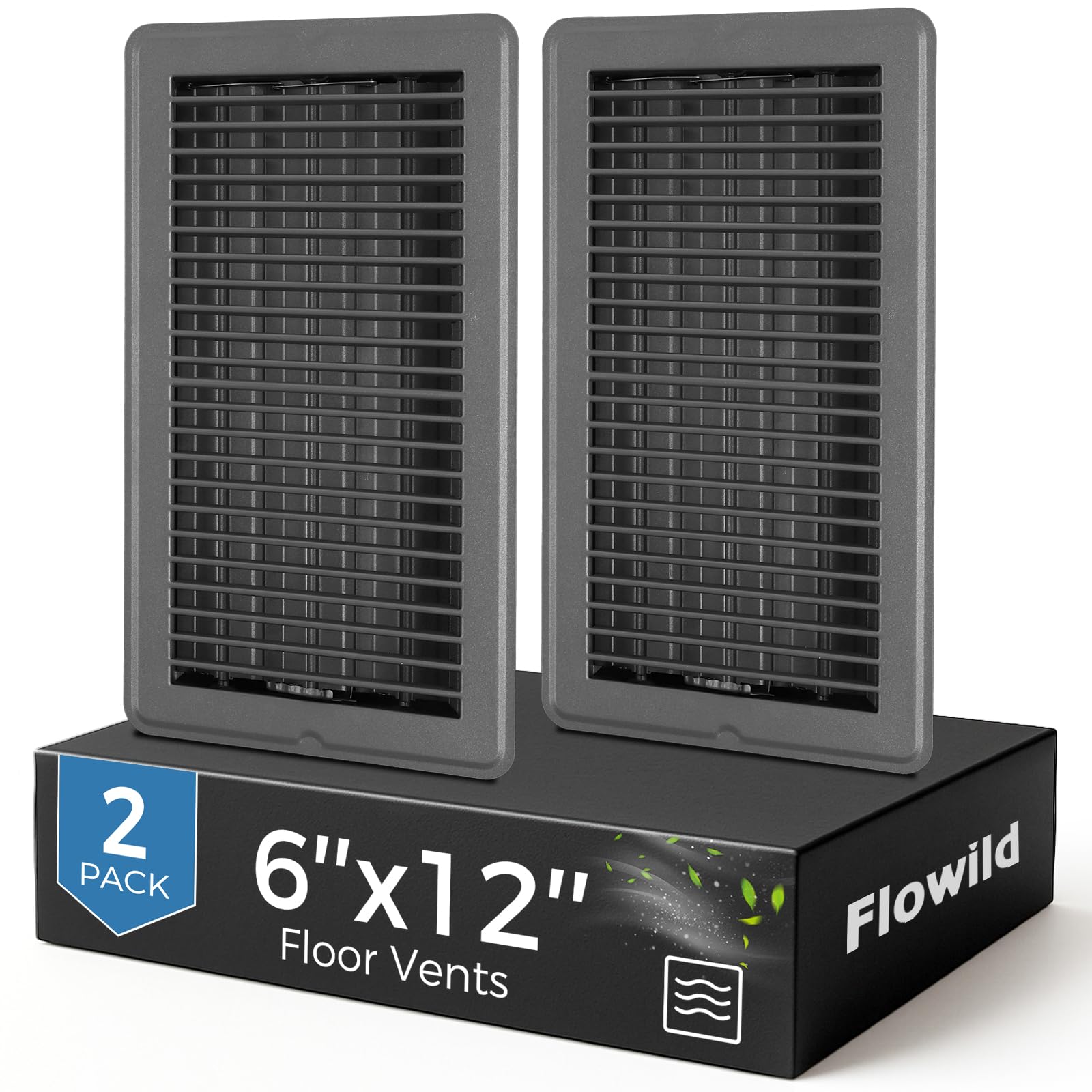 Photo 1 of 6x12 Floor Register, 2 Pack Heavy Duty Steel Walkable Floor Vent Covers, Easy Adjust Air Supply Lever, Vent Covers for Home Floor, Grey