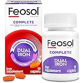 Feosol Complete Iron Supplement Caplets, Bifera Iron for High Absorption, Heme and Non-Heme Dual Action Minimizes Side Effects, 1 Per Day, for Energy and Immune System Support, Made in USA, 30 Count