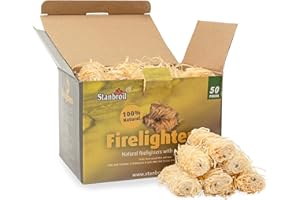 Stanbroil 50 pcs Natural Charcoal Fire Starters Super Fast Lighting Perfect for Barbecue Grills, Smokers,Wood Stove, Campfire