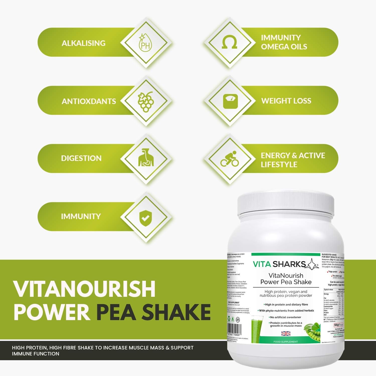 VitaNourish Power Pea Shake, Vegan Alternative High Protein, High Fibre Powder Shake to Increase Muscle Mass - Image 3