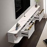 Pmnianhua Floating TV Stand with 2 Drawers,63'' Wall Mounted TV Shelf,Floating Shelf for Under TV,Floating TV Console with Cabinets for Bedroom Living Room(White)