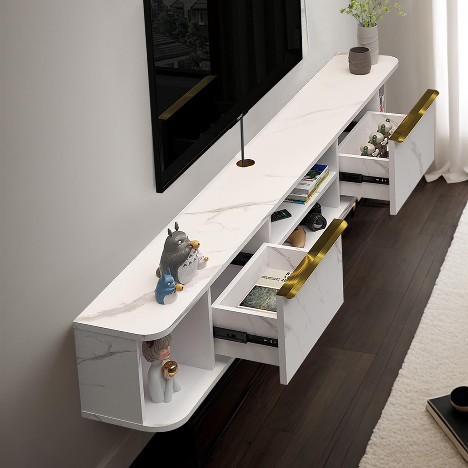 Photo 1 of ***missing screws **Pmnianhua Floating TV Stand with 2 Drawers,63'' Wall Mounted TV Shelf,Floating Shelf for Under TV,Floating TV Console with Cabinets for Bedroom Living Room(White)