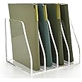AIMOLLY Acrylic Magazine File Holder, 4 Vertical Compartments Desk Document Sorter Organizer, Clear Folder Rack Binder for Of