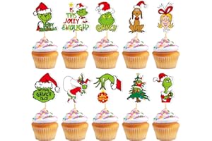 VARACL 30 Pieces Grin-ch Cupcake Toppers, Grinchmas Cupcake Toppers Food Fruit Picks for Grin-ch Party Dessert Decoration, Grin Birthday Cake Decor, Grin-ch Christmas Party Decorations Supplies