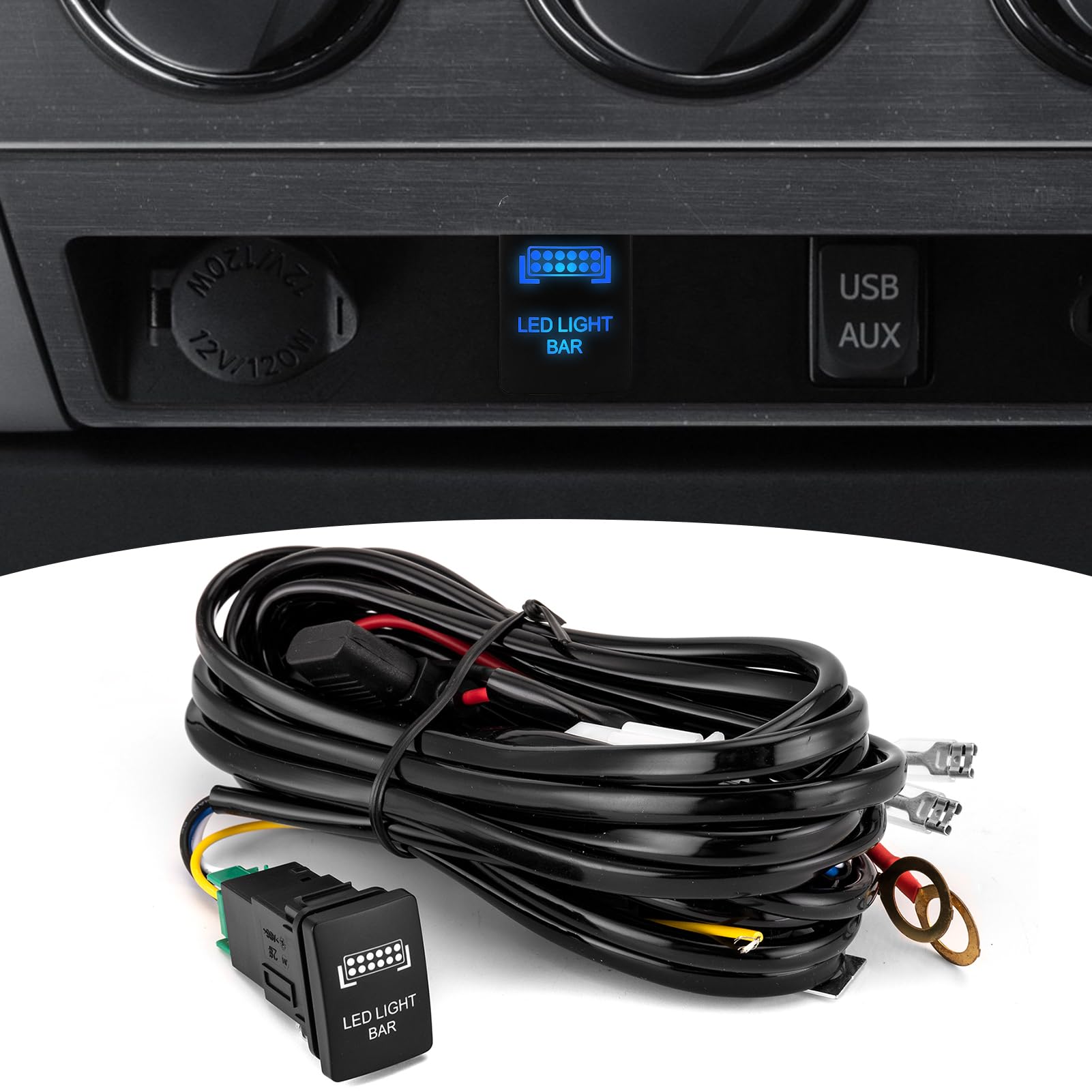 Blue LED Push Button Rocker Switch With Wire – Fits Toyota Tacoma, Tundra, 4Runner, RAV4 & More (2006-2024)