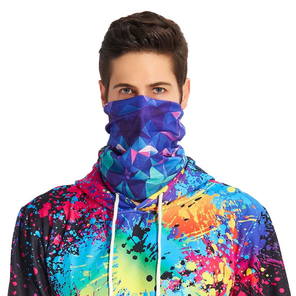 TUONROAD Cool Geometry Magic Headband Scarf Tube Snood Bandana Purple Green Navy Blue Sun Protection Multifunctional Tubular Headwear Neck Gator for Snowboarding Skiing Snowmobile Riding Yard working