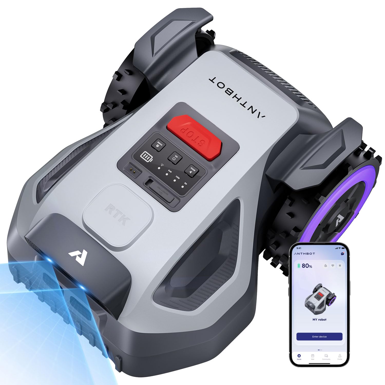 ANTHBOT M9 Mähroboter ohne Begrenzungskabel, Neuer Genie mit NRTK-Navigation & Dual-Vision, bis 900 m² (max. 1200 m²), Schnitthöhe per App, KI-Hindernisvermeidung, Rasenroboter mit 45% Steigung