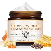 Frankincense Oil Massage Balm for Muscle/Joint Soothing/Relief, with 100% Grass-Fed Beef Tallow & Castor Oil Moisturizer for Face/Foot Hydrating, Anti-Aging, Lifting/Firming, 100% Natural,2.1 Oz/60 G