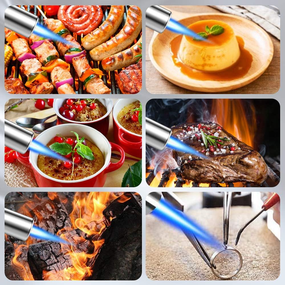 DLYM Butane Torch Lighters, kitchen torch Refillable Adjustable Flame Kitchen Torch with Safety Lock & Adjustable Flame for BBQ, Creme Brulee, Baking, DIY Soldering (Butane Gas not Included) (Silver): Home Improvement