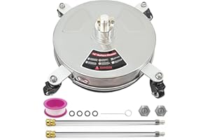 AgiiMan 14" Pressure Washer Surface Cleaner - Stainless Steel Power Washer Surface Cleaner with 2 Extension Wand, 4000 PSI Pressure Washer Attachment with Wheels for Driveway, Sidewalk, Patio, Sliver