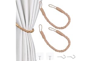 OCIOLI 2 Pieces Curtain Tiebacks Curtain Holdbacks Curtain Ties with Twisted Hemp Rope Decorative Handmade Tie Backs Curtain Holders Curtain Tie Backs for Curtains (Khaki, 2)