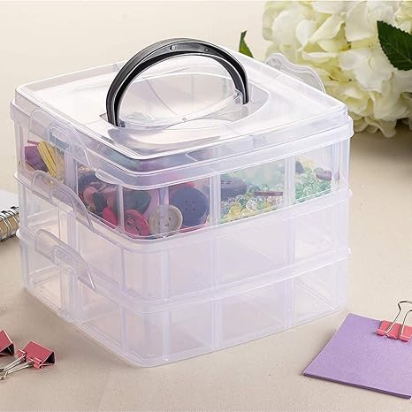 Gaxquly 3 Tier 18 Compartment Clear Plastic Organizer Storage For