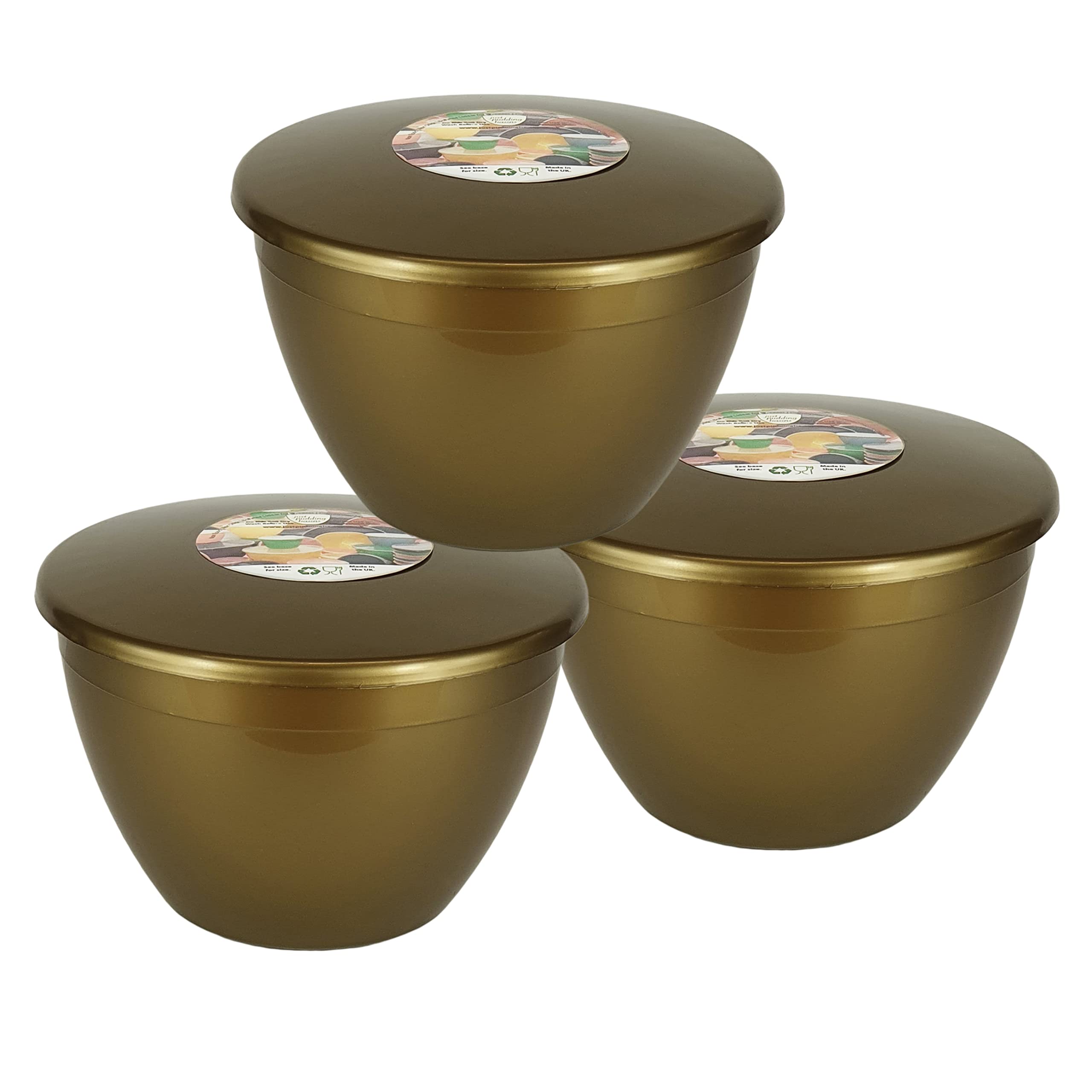 Just Pudding Basins Gold Coloured 1.5 Pint 850ml Basin and Lid (3 Pack) Plastic Christmas Pudding Steaming Bowls with Clip-on Lids