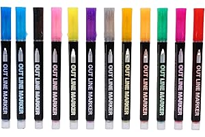GEERYZHE Shimmering Dual Line Pens, Metallic Outline Marker Set with 12 Colors for Drawing, Calligraphy, Christmas Cards. Sel