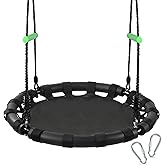 ZBZBML Tree Swing with PP Mat - Durable, Safe, and Easy to Install,Black Outdoor Saucer Swing,Flying Saucer Web Circle Swing for Yard Garden Playground Park (24 inches Diameter)