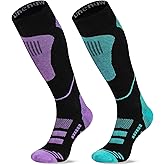 Merino Wool Ski Socks 2 Pairs, Thermal Knee High Warm Socks for Snowboarding, Hiking, Cold Weather, Snow, Hunting