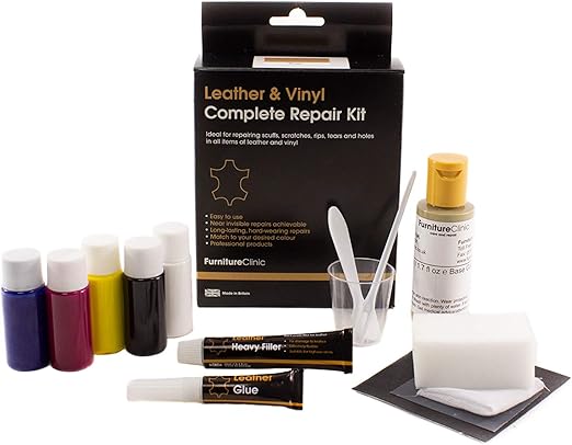 Furniture Clinic Complete Leather Repair Kit (Med Brown) -12 Colour Options for Sofas, Car Seats