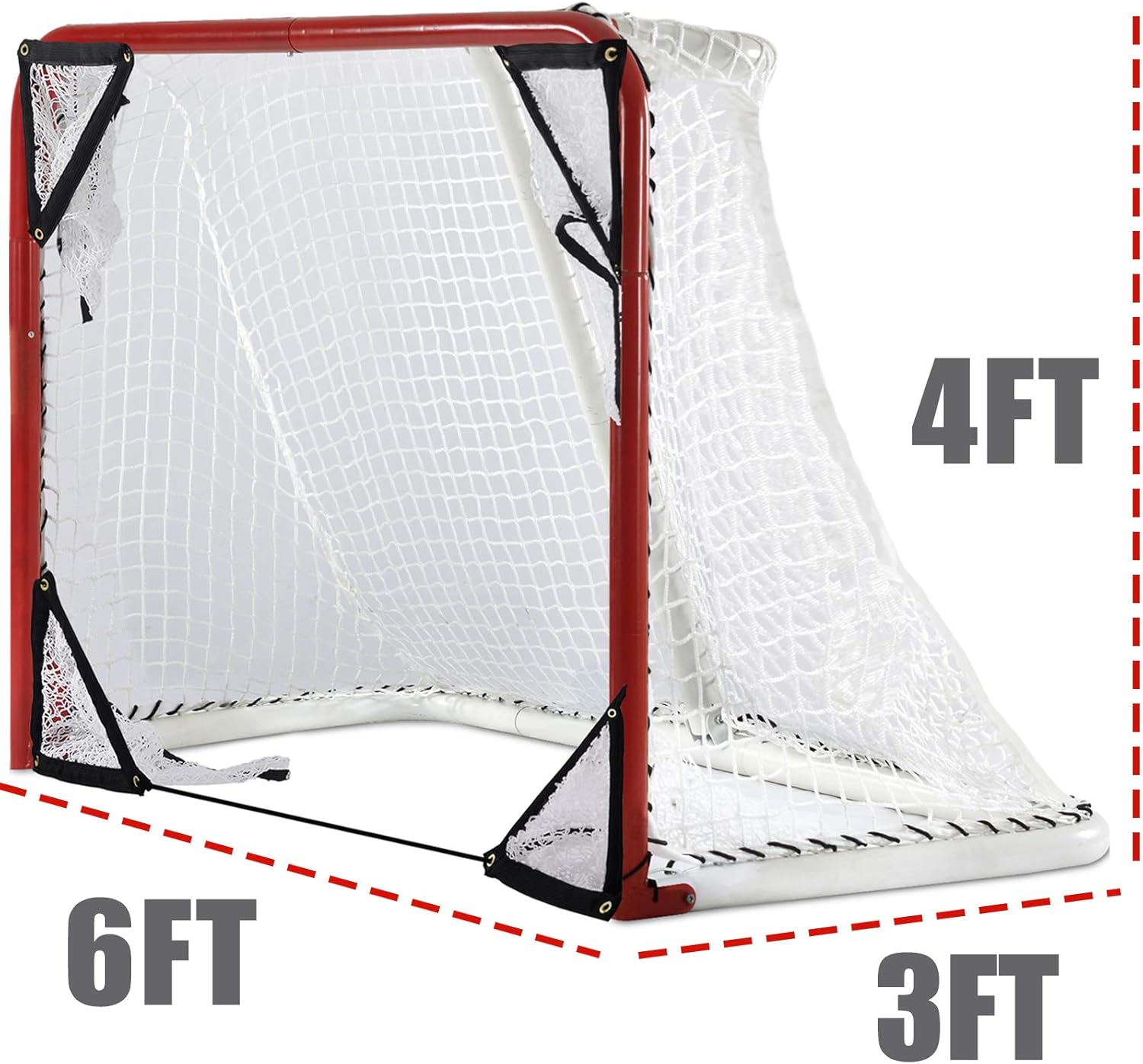 Kapler Foldable Hockey Goal，6' x 4' Steel Hockey Net Professional Street Hockey Shooting Targets with Red Frame and White Netting (Square) : Sports & Outdoors