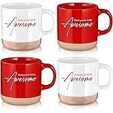 Didaey 4 Pcs Employee Appreciation Gifts Bulk 12oz Inspirational Ceramic Coffee Mug Thank You Mug Gifts for Social Worker Coworker Staff Office Teacher(Red and White,Awesome)