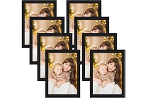 CRUGLA 5x7 Magnetic Picture Frames for Refrigerator 8 Packs, Modified Magnetic Sheet with Self Adhesive Backing, Black 5 by 7 Magnetic Photo Frame Set for Glass Window Door Cubicle