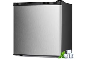 LHRIVER 1.1 Cu.ft Small Upright Freezer, Compact Mini Freezer with Removable Shelves, Adjustable Thermostat, Reversible Door Hinge, Quiet for Home/Office/Dorm/Kitchen, Silver