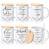 Maxdot 6 Sets Christian Mugs for Women Bulk Inspirational Religious Gifts Bible Verse Coffee Mug 12oz Ceramic Cup Lid Handle Spoon Spiritual Gift Sunday School Christian Party Favor(Spanish)