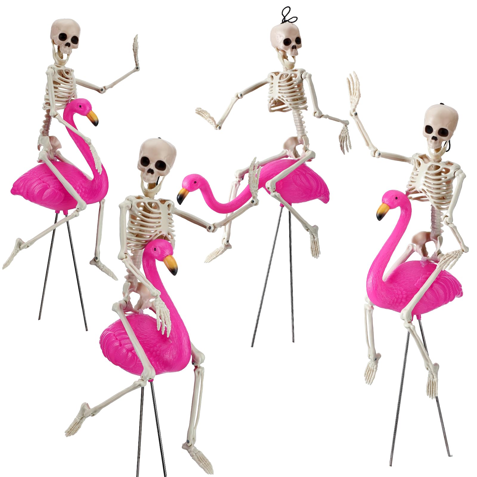 Photo 1 of Simgoing 8 Pcs Halloween Skeleton Flamingo Decoration Outdoor Yard Ornament 15.7" Plastic Skeleton Decor with Posable Legs Flamingo Statue Decor for Yard Garden Lawn (Pink,S,Classic)