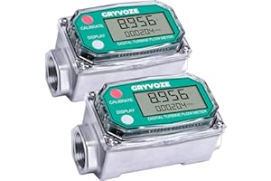 GRYVOZE 2 PCS 3/4 Inch Digital Turbine Flow Meter, 0.8-13.2 GPM Inline NPT Thread Flowmeter for Water, Diesel, Gas Oil, Gasoline, Kerosene, Methanol, and Other Liquids