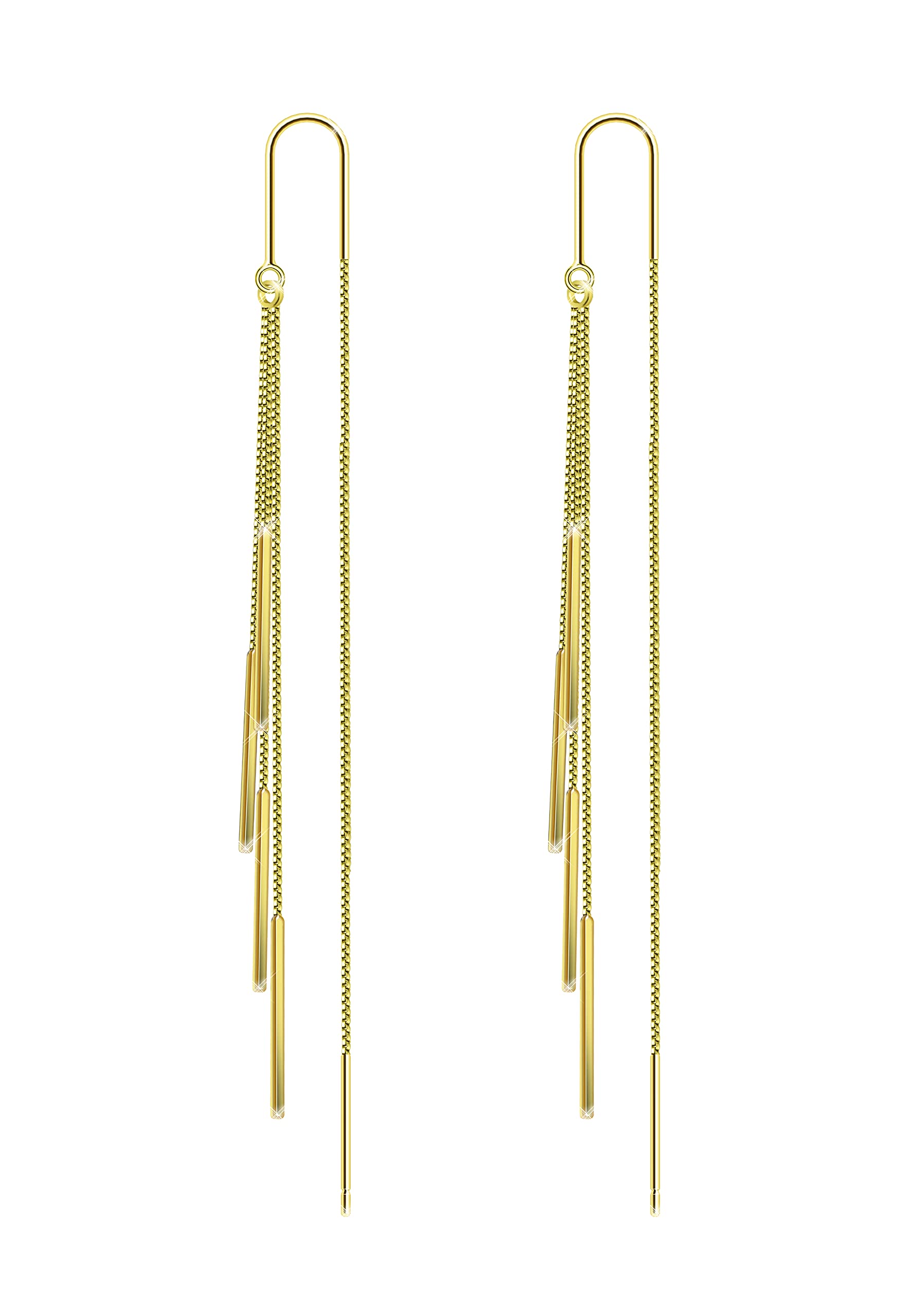 KristLand Retro 925 Sterling Silver Earpin Chain Tassel Long Dangle Stud Earrings White Gold Plated Weddings Bridal Woman Jewellery