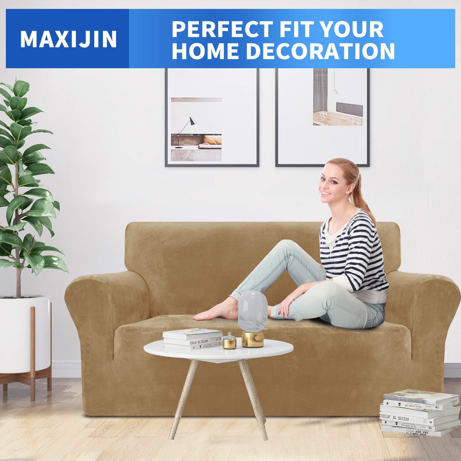 MAXIJIN Thick Velvet Sofa Covers 2 Seater Super Stretch Non Slip Loveseat Covers for Living Room Dogs Cat Pet Plush Love Seat Couch Slipcovers Elastic Furniture Protector (2 Seater - Image 3