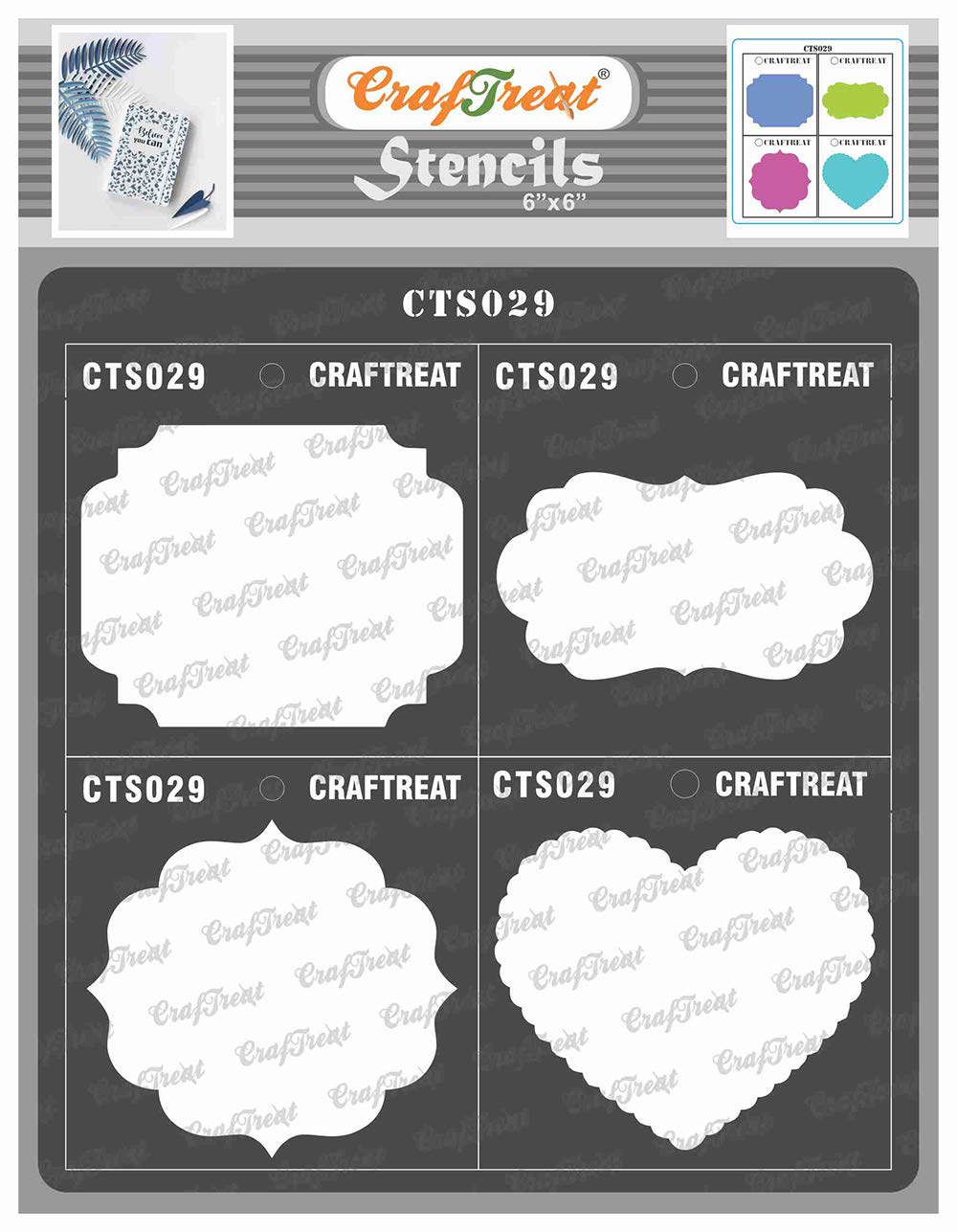 CrafTreat Reusable Geometric Shape Stencils for Painting on Wood, Wall, Tile, Canvas, Paper, Fabric and Floor - Frames and Masks - 6x6 Inch DIY Art and Craft Stencils - Templates for Drawing Shapes