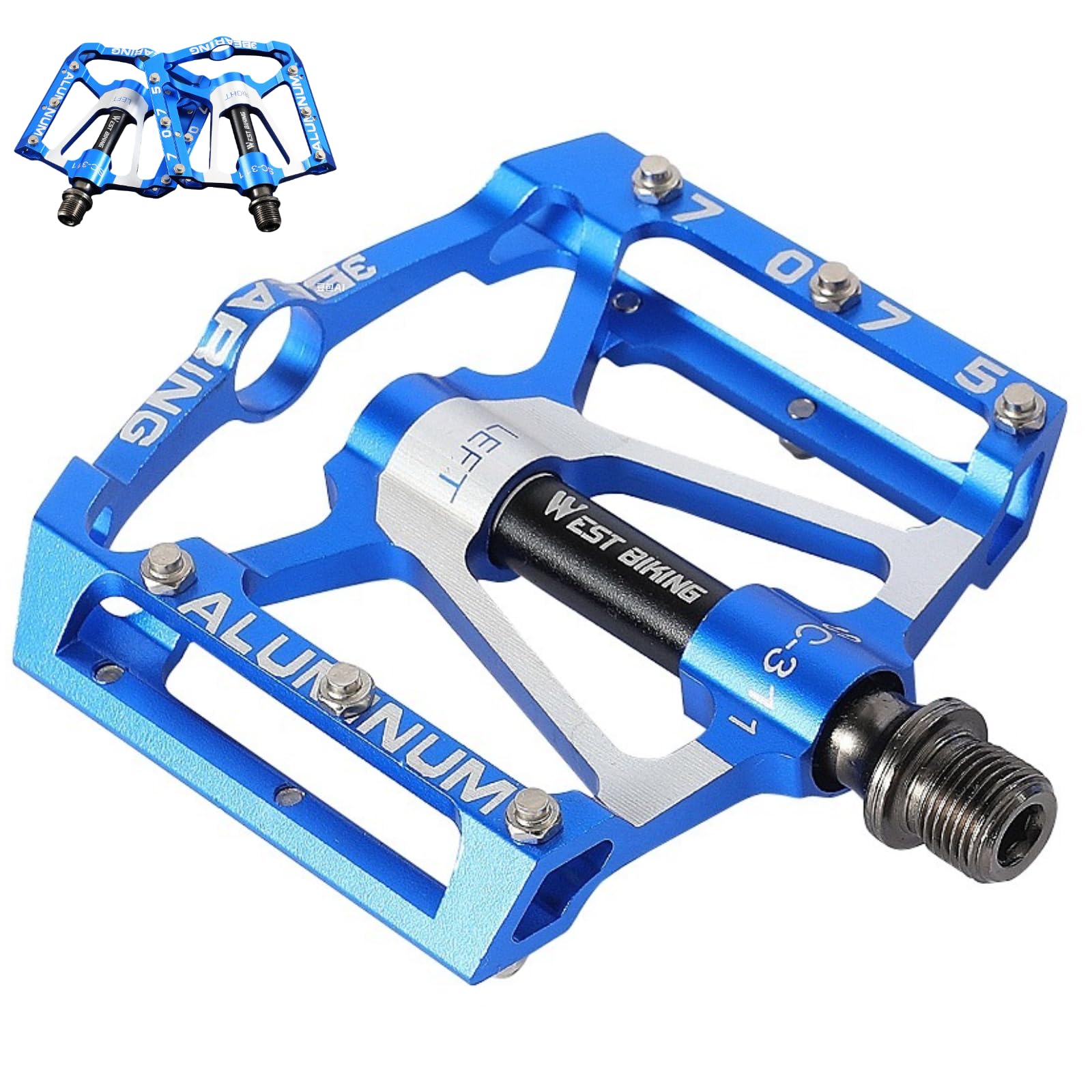 ENJOHOS Bike Pedals 3 Sealed Bearing Non-Slip CNC Aluminium Lightweight Pedal Wide Platform Flat Anti-skid Bicycle Pedals for MTB,Road Bike,BMX,E-Bike9/16" 1 Pair/2 Pcs,Blue