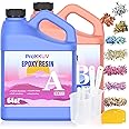 ProKKUV Epoxy Resin Kit, 1Gallon Kit Crystal Clear Resin Epoxy, Bubble Free, No Yellowing, UV Resistant, Food Safe with Foil Flakes, Sequin, Easy Mix 1:1 for DIY Crafts Jewelry Making