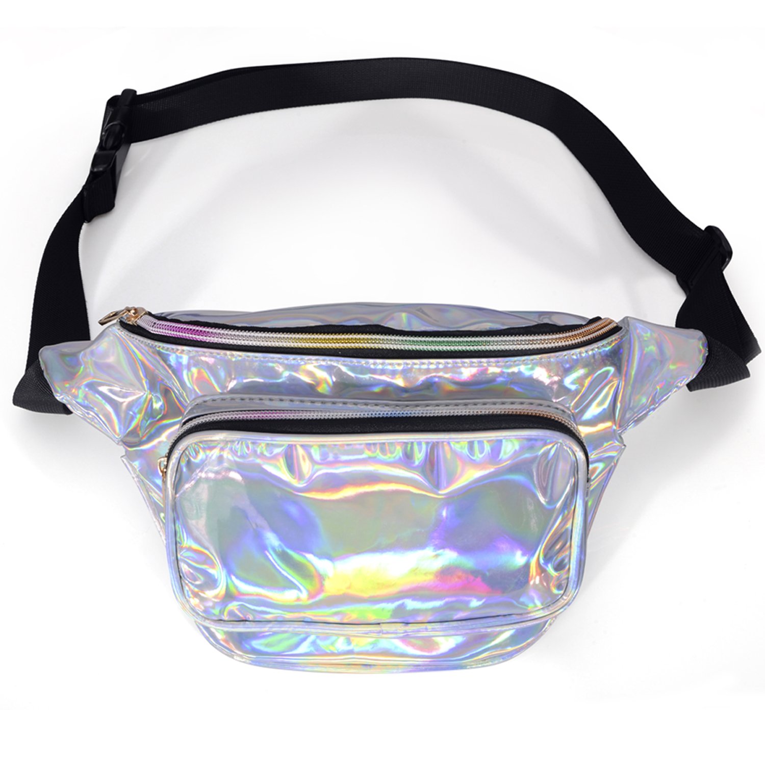 LEADO Holographic Fanny Pack for Women, Fashion Waist Pack for Rave, Festival, Party (Silver)