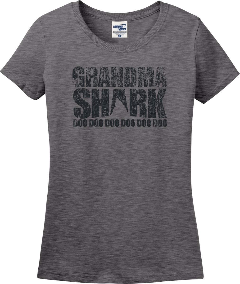 Grandma Shark Doo Doo Doo Doo Doo Doo Funny Distressed Ladies T-Shirt (S-3X)