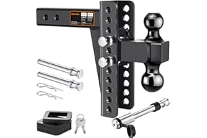 KOERDO Adjustable Trailer Hitch -Drop Hitch-Tow Hitch Fits 2 inch Receiver-8inch Drop/Rise, 2" & 2-5/16" Ball Hitches for Trucks, 20,000 LBS GTW, Trailer Hitches with Anti-Theft Pin, Black